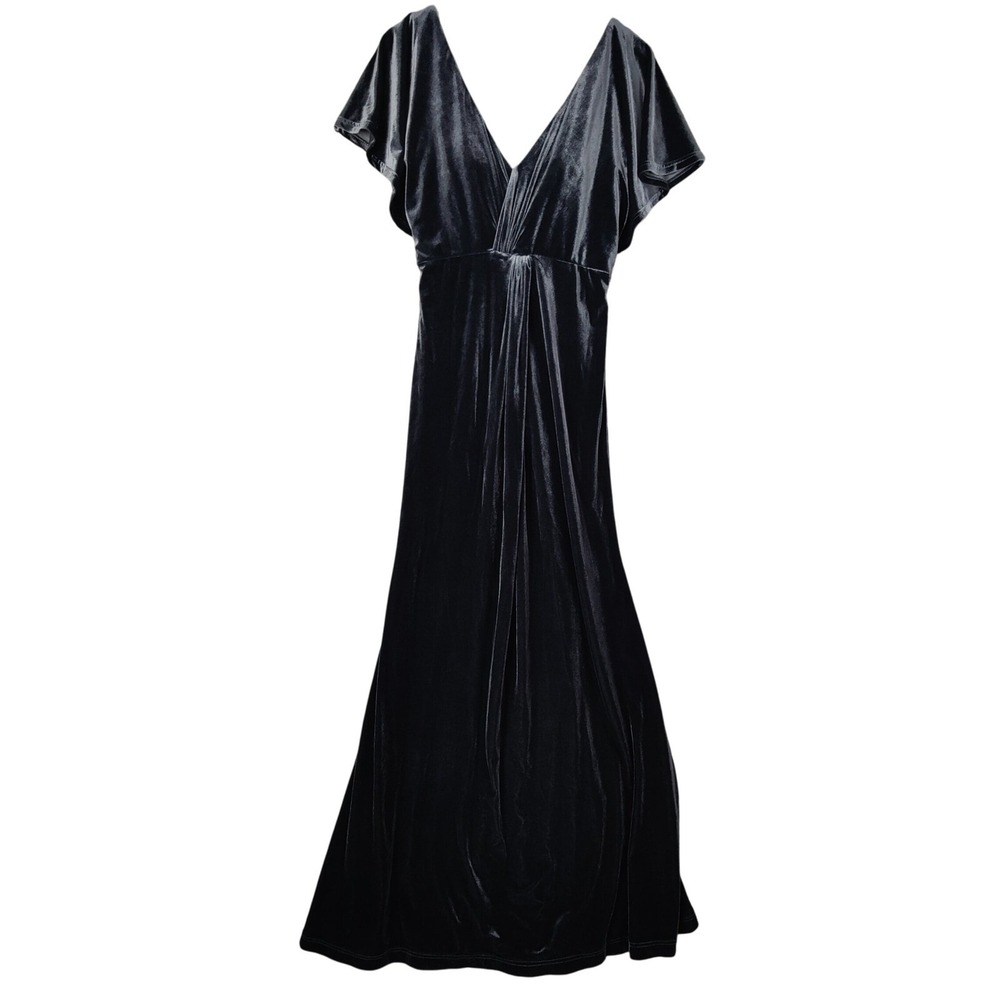 Revelry Women Gothcore Dark Romantic Maxi Dress 4 Charcoal Velvet Gown Formal